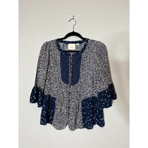 Anthropologie Maeve Blue Womens Lace Inset Blouse Top Size 4
